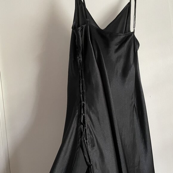 Victoria’s Secret VTG Satin Maxi Slip Dress Size L Black Gown Open Lace Up Sides - Picture 8 of 14
